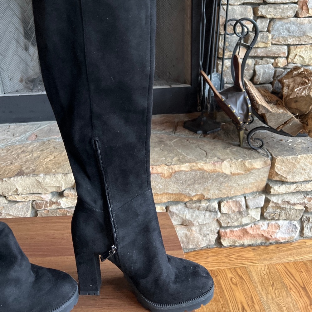 J Lo above knee suede boots